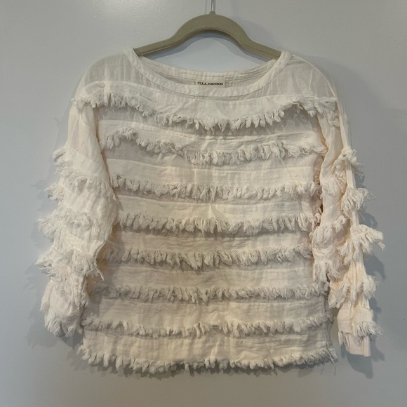 Ulla Johnson Tops - Ulla Johnson Frayed Fringe Cotton Voile Layered ivory white Top sz 0 Womens